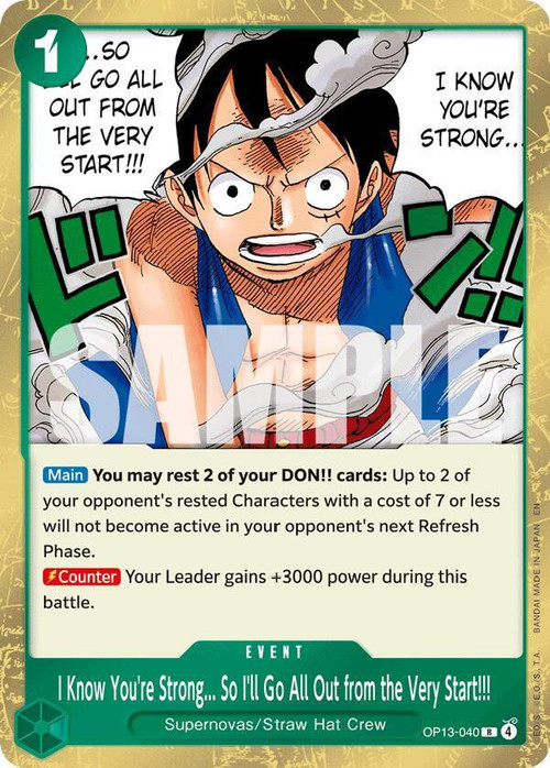 One Piece Trading Card Game Carrying On His Will Single Card Rare I Know  Youre Strong... So Ill Go All Out from the Very Start OP13-040 - ToyWiz