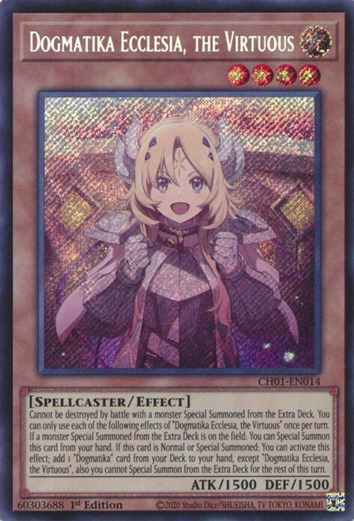 YuGiOh Trading Card Game The Chronicles Deck The Fallen amp The Virtuous  Single Card Secret Rare Dogmatika Ecclesia, the Virtuous CH01-EN014 FOIL -  ToyWiz