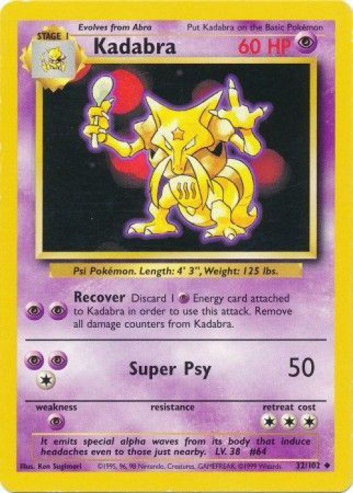 1995 kadabra pokemon card value 32/102 - Non-Holo This power cant be used if Dark Kadabra is Asleep Pokemon Base Set Single Card