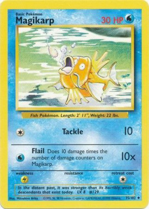 Pokemon Base Set Single Card Uncommon Magikarp 35 Lightly Played - ToyWiz