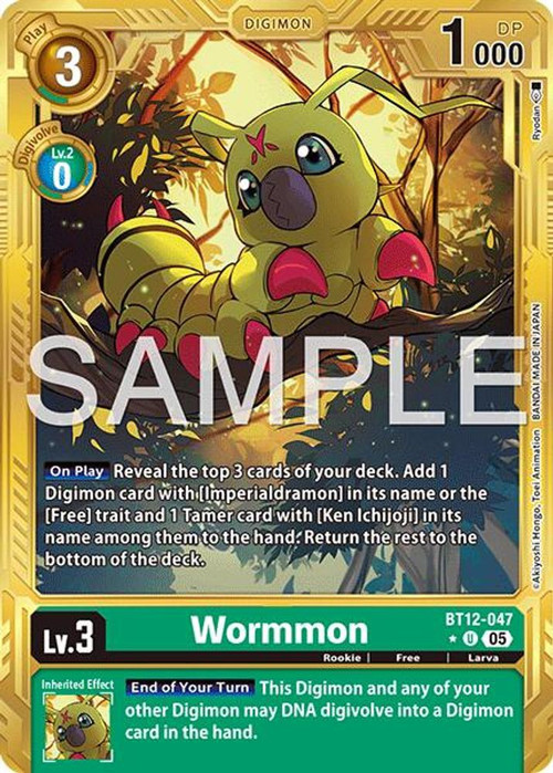 Digimon Trading Card Game Advanced Booster Digimon Generation Single Card  Uncommon Wormmon BT12-047 Gold Border - ToyWiz