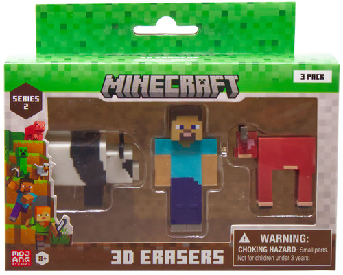 Minecraft Series 2 Panda, Steve & Warm Cow 2.25-Inch 3D Eraser 3-Pack、ToyWiz、kayou