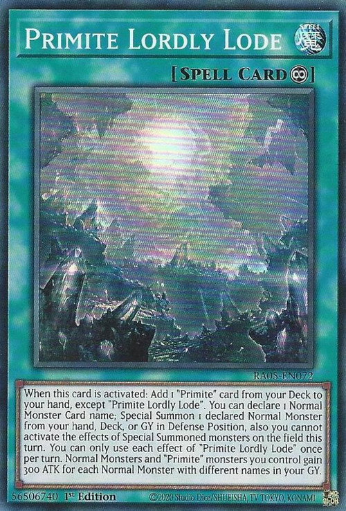 yugioh primite cards Lordly Lode - ROTA-EN058 - Secret Rare Limited edition Secret Rare card from the YuGiOh collection Primite Lordly Lode - Yu-Gi-Oh!