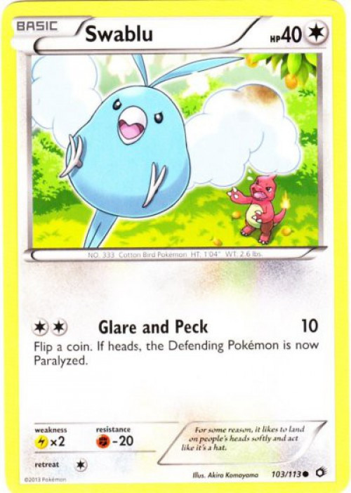 Pokemon Black & White Legendary Treasures Common Swablu #103 Reverse Holo、ToyWiz、kayou