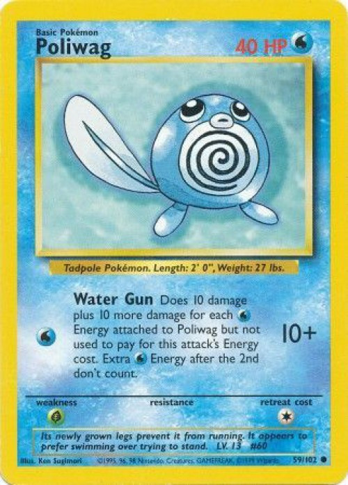 Pokemon Base Set Common Poliwag #59 Damaged、ToyWiz、kayou