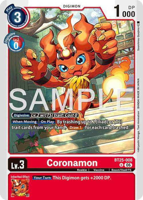 Digimon Trading Card Game Dual Revolution Uncommon Coronamon BT25-008、ToyWiz、kayou