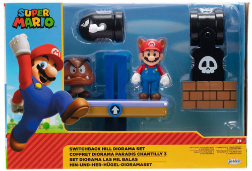 World of Nintendo Switchback Hill Diorama Set with Raccoon Mario, Bullet Bill & Goomba Figures!, Damaged Package、ToyWiz、kayou