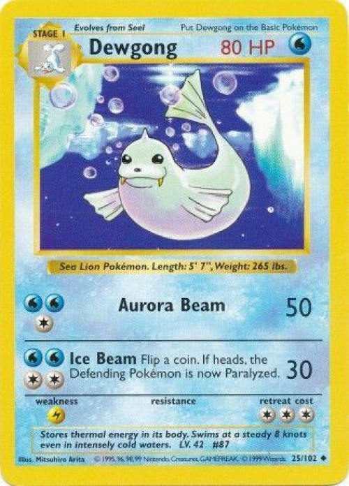 Pokemon Base Set Uncommon Dewgong #25 Shadowless Moderately Played、ToyWiz、kayou