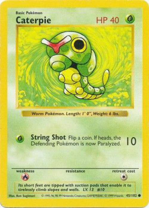 Pokemon Base Set Common Caterpie #45 Shadowless Moderately Played、ToyWiz、kayou