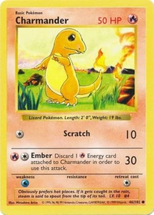 Pokemon Base Set Common Charmander #46 Shadowless Moderately Played、ToyWiz、kayou