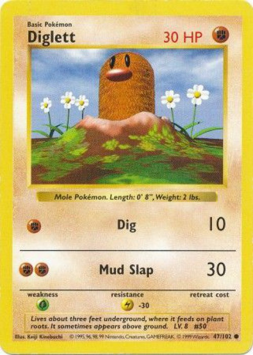 Pokemon Base Set Common Diglett #47 Shadowless Lightly Played、ToyWiz、kayou
