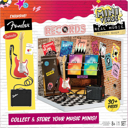 Miniverse Real Music Vinyl Record Shop Playset 30+ Pieces, Includes Licensed Mini Fender Guitar, Amplifier & More、ToyWiz、kayou