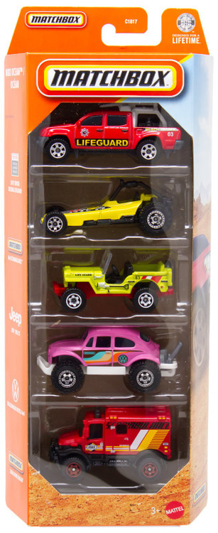 Matchbox MBX Ocean Diecast Vehicle 5-Pack '11 Toyota Tacoma Lifeguard, 4x4 Scrambulance, Willys Jeep, VW Beetle 4x4 & '06 Dune Buggy、ToyWiz、kayou