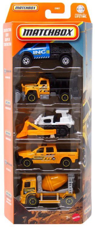 Matchbox Construction Crew Diecast Vehicle 5-Pack Ram Work Truck, Plow Master 6000, Ground Breaker, '15 Ram 1500 & Cement King、ToyWiz、kayou