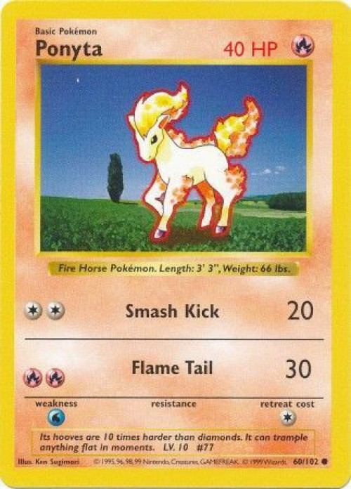Pokemon Base Set Common Ponyta #60 Shadowless Lightly Played、ToyWiz、kayou