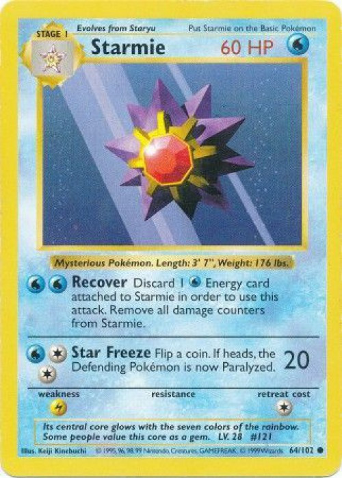 Pokemon Base Set Common Starmie #64 Shadowless Moderately Played、ToyWiz、kayou