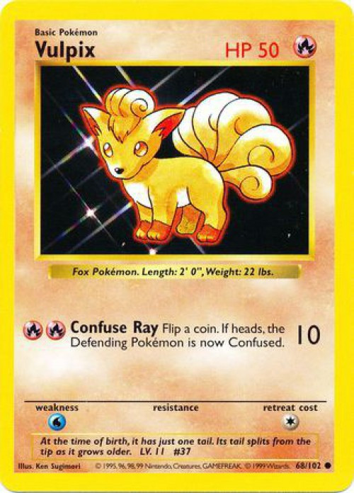 Pokemon Base Set Common Vulpix #68 Shadowless Moderately Played、ToyWiz、kayou