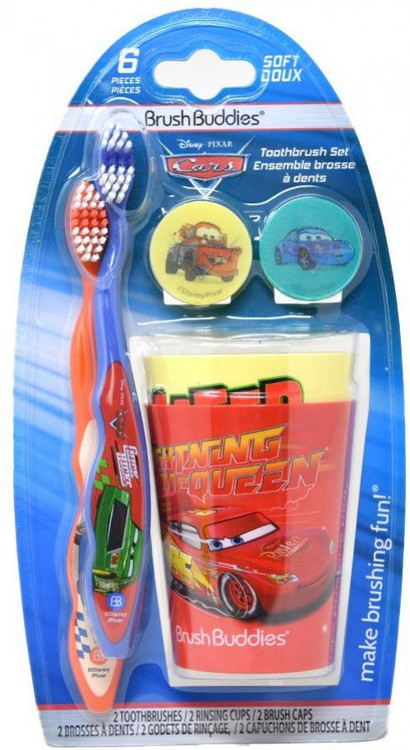 Disney / Pixar Cars Brush Buddies Toothbrush Set 2 Brushes, 2 Cups & 2 Brush Caps、ToyWiz、kayou