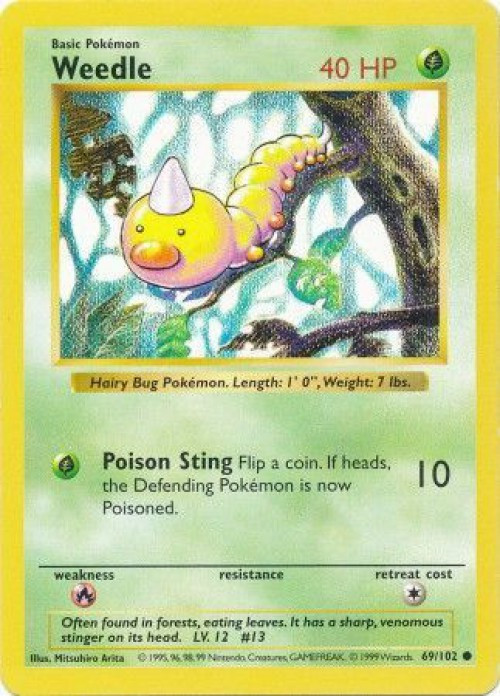 Pokemon Base Set Common Weedle #69 Shadowless Heavily Played、ToyWiz、kayou