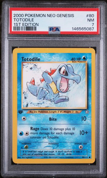 Nintendo Pokemon Neo Genesis Uncommon Totodile #80 1st Edition PSA 7、ToyWiz、kayou
