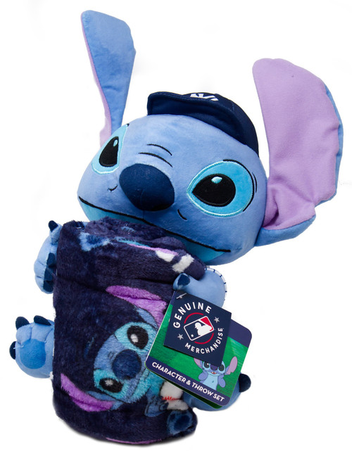 Disney New York Yankees Stitch 14-Inch Plush & Fleece Throw Blanket Set、ToyWiz、kayou