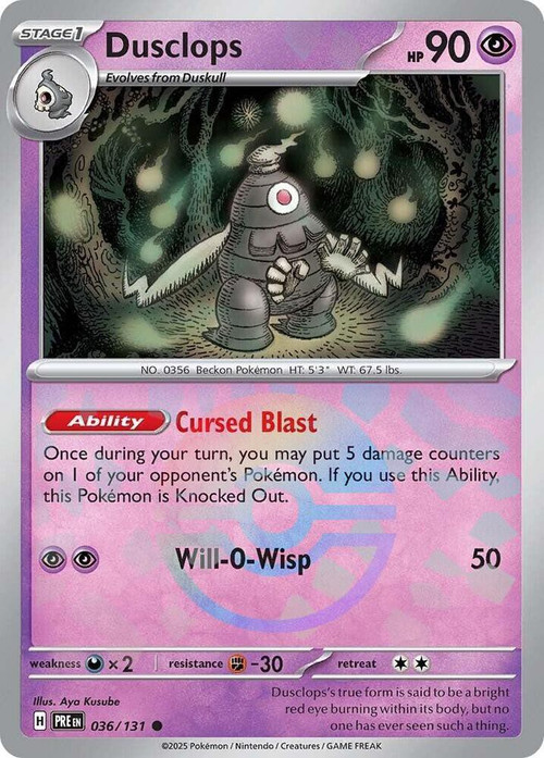 Pokemon Trading Card Game Prismatic Evolutions Common Dusclops #36 Poke Ball Pattern、ToyWiz、kayou