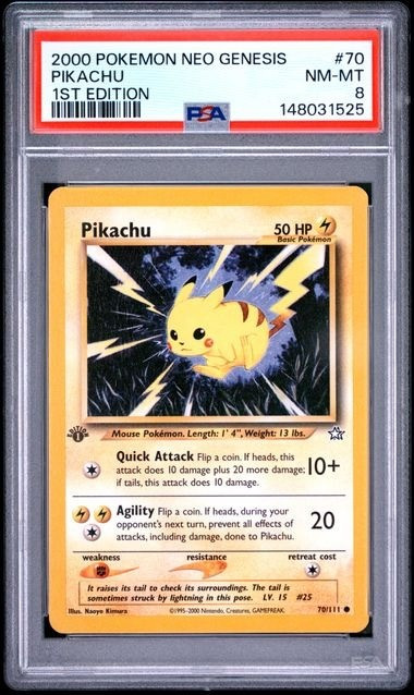 Pokemon Neo Genesis Common Pikachu #70 1st Edition PSA 8、ToyWiz、kayou