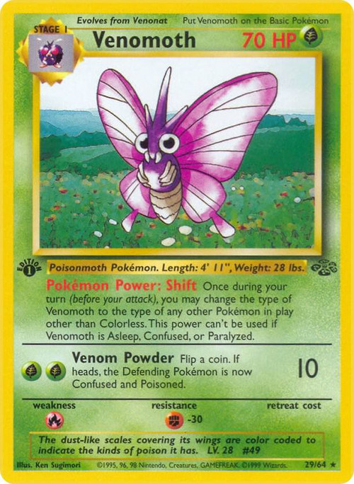 Pokemon Jungle Rare Venomoth #29 1st Edition Moderately Played、ToyWiz、kayou