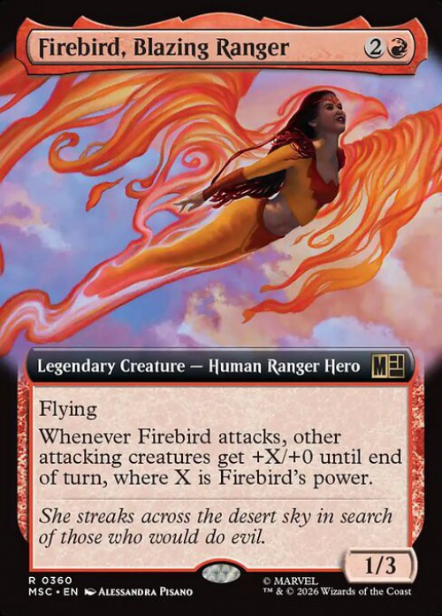 mtg red search cards Magic The Gathering Marvel Super Heroes Commander Single Card Rare Firebird, Blazing Ranger 360 Extended Art mtgcustomcards A tutor for Red.