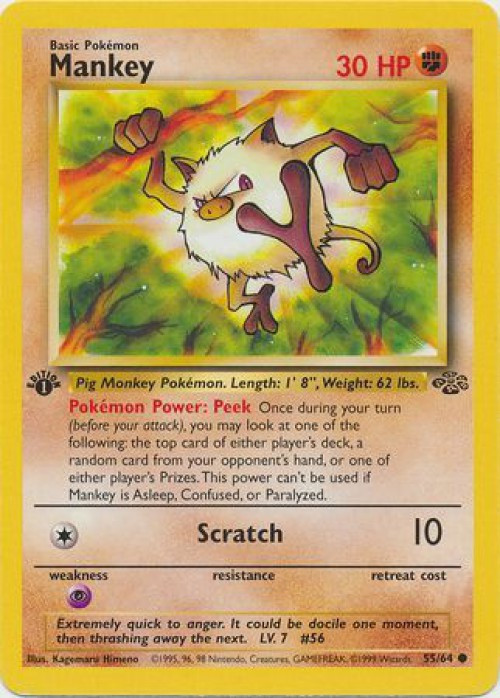 Pokemon Jungle Common Mankey #55 1st Edition Moderately Played、ToyWiz、kayou