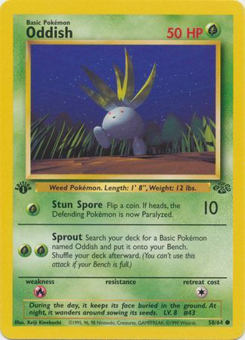 Pokemon Jungle Common Oddish #58 1st Edition Lightly Played、ToyWiz、kayou