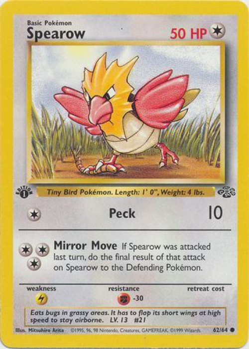 Pokemon Jungle Common Spearow #62 1st Edition Lightly Played、ToyWiz、kayou