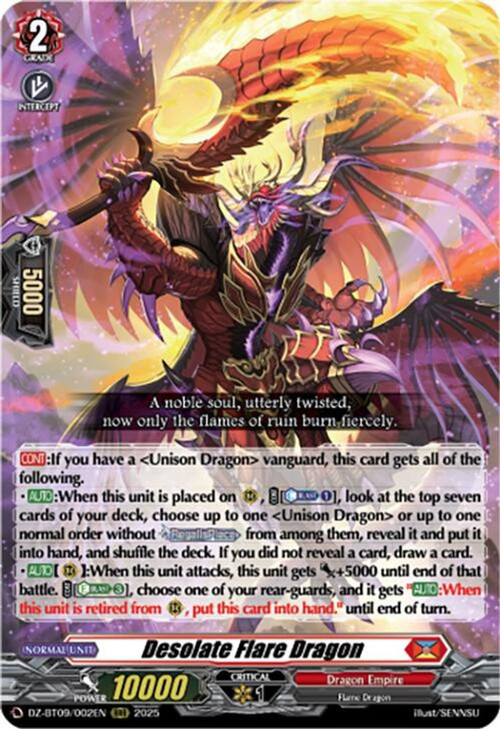 Cardfight Vanguard Trading Card Game Super Brave Detonation Triple Rare Desolate Flare Dragon DZ-BT09/002EN、ToyWiz、kayou