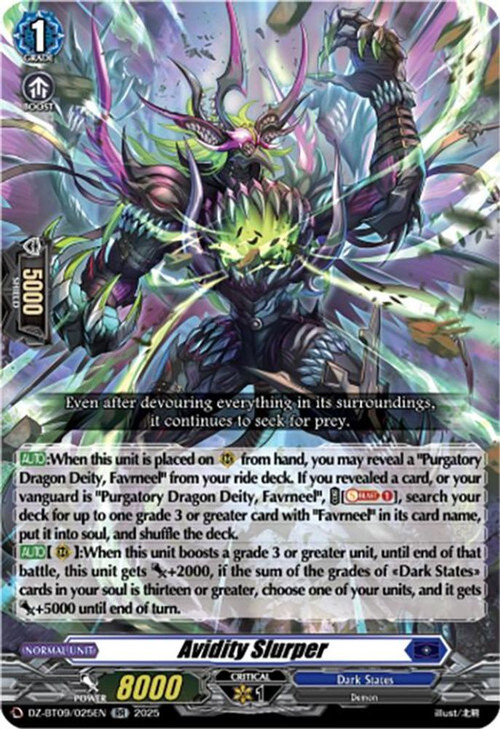 Cardfight Vanguard Trading Card Game Super Brave Detonation Double Rare Avidity Slurper DZ-BT09/025EN、ToyWiz、kayou