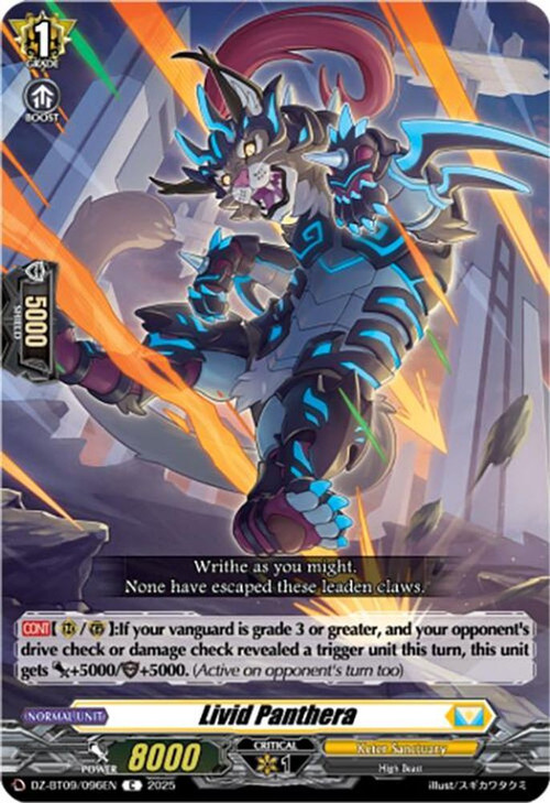Cardfight Vanguard Trading Card Game Super Brave Detonation Common Livid Panthera DZ-BT09/096EN、ToyWiz、kayou