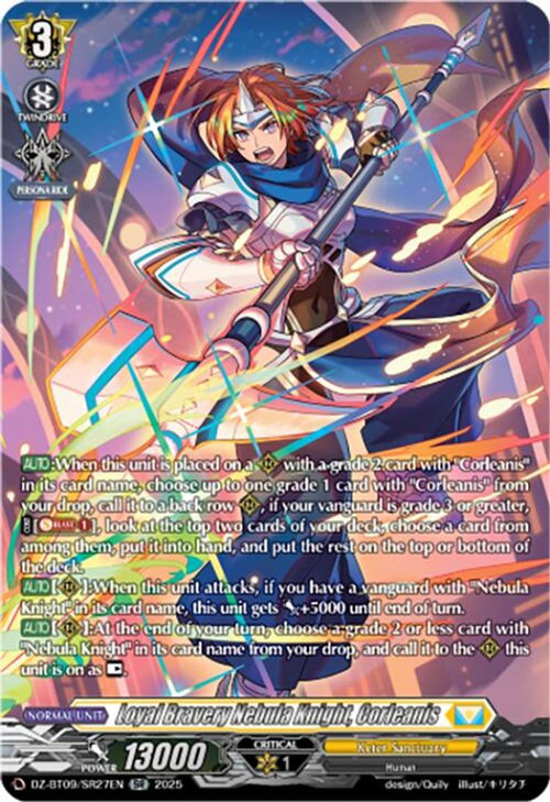 Cardfight Vanguard Trading Card Game Super Brave Detonation Silver Rare Loyal Bravery Nebula Knight, Corleanis DZ-BT09/SR27EN、ToyWiz、kayou