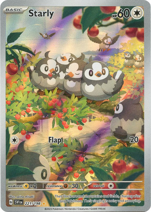 Pokemon Scarlet & Violet Base Set Illustration Rare Starly #221 Lightly Played、ToyWiz、kayou