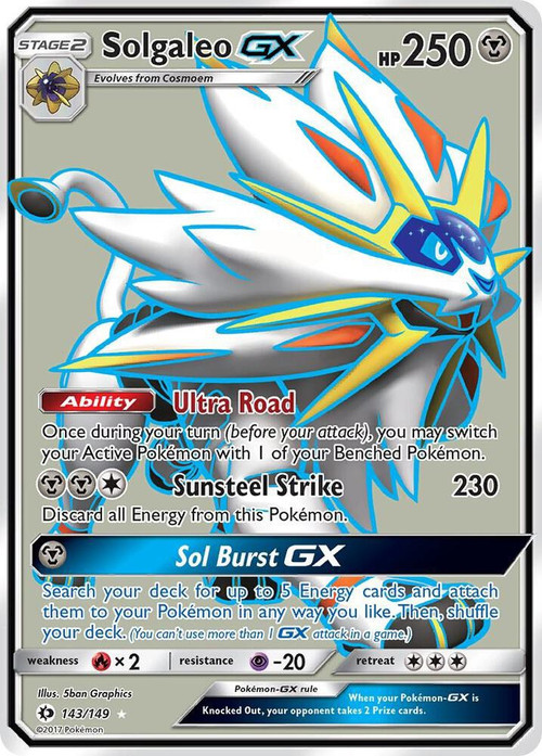 Pokemon Sun & Moon Base Set Ultra Rare Solgaleo GX #143 Lightly Played、ToyWiz、kayou