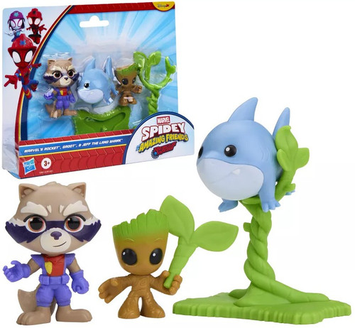 Marvel Spidey & His Amazing Friends Rescue Webs Rocket, Groot & Jetff the Land Shark 3-Inch Mini Figure 3-Pack、ToyWiz、kayou