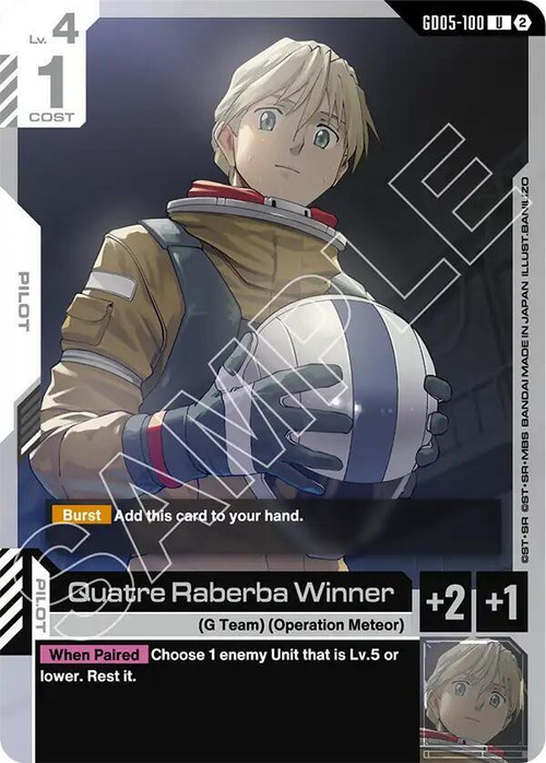 Gundam Trading Card Game Freedom Ascension Uncommon Quatre Raberba Winner GD05-100、ToyWiz、kayou