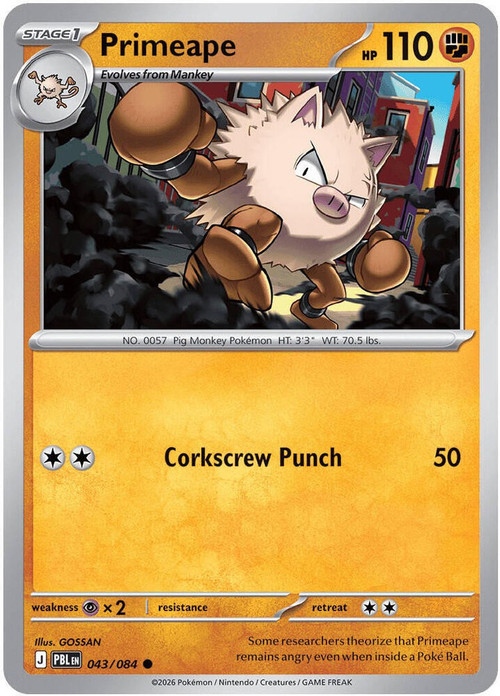 Pokemon Trading Card Game Mega Evolution Pitch Black Common Primeape #43、ToyWiz、kayou