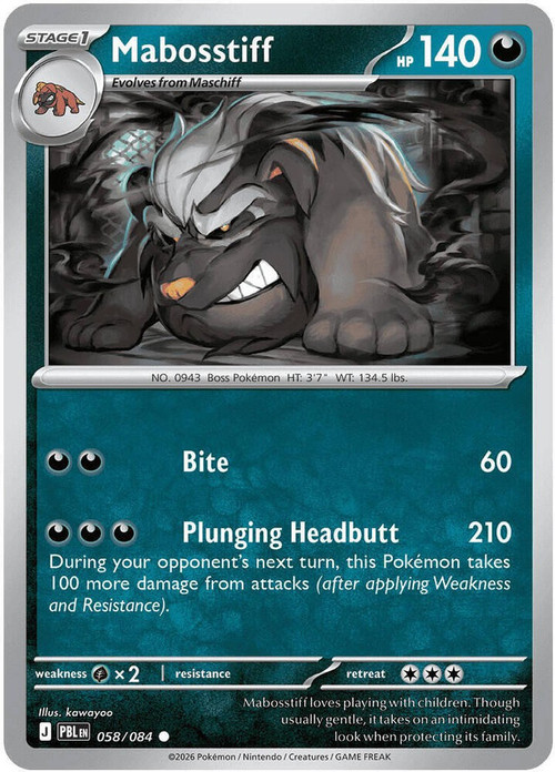 Pokemon Trading Card Game Mega Evolution Pitch Black Common Mabosstiff #58、ToyWiz、kayou