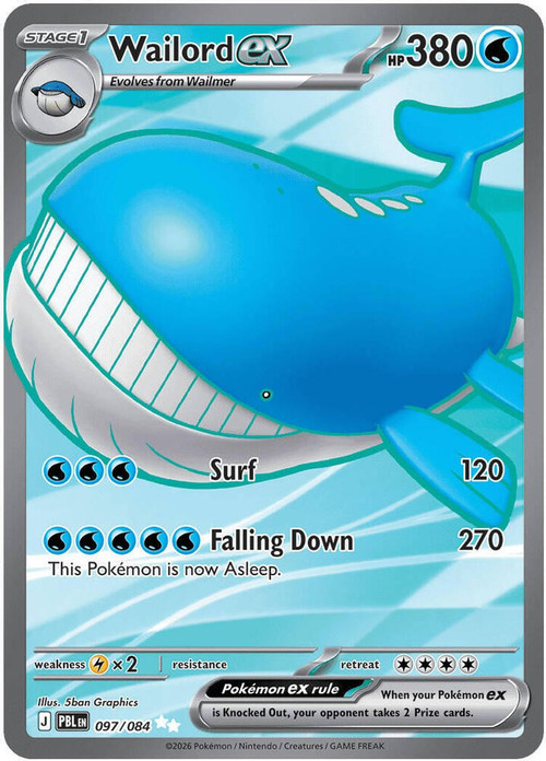 Pokemon Trading Card Game Mega Evolution Pitch Black Ultra Rare Wailord ex - 097/084 #97、ToyWiz、kayou