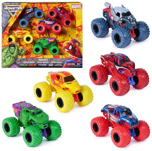 Monster Jam Marvel Iron Man, Captain America, Hulk, The Amazing Spider-Man & Thor Exclusive Diecast Car 5-Pack、ToyWiz、kayou
