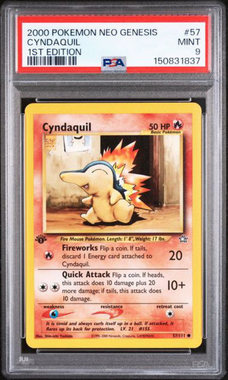 Pokemon Neo Genesis Common Cyndaquil #57 First Edition PSA 9、ToyWiz、kayou