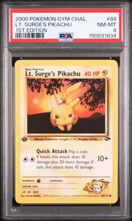 Pokemon Gym Challenge Common Lt. Surge's Pikachu #84 First Edition PSA 8、ToyWiz、kayou