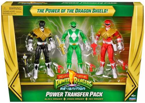 Power Rangers Mighty Morphin Re-Ignition Power Transfer Pack Exclusive Action Figure 3-Pack Black, Green & Red Rangers - The Power of the Dragon Shield!、ToyWiz、kayou
