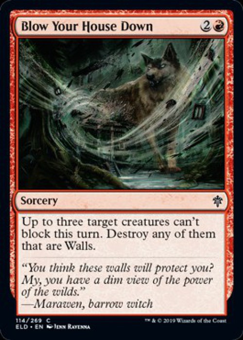 MtG Trading Card Game Throne of Eldraine Common FOIL Blow Your House Down #114、ToyWiz、kayou