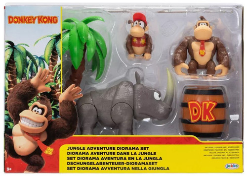 World of Nintendo Super Mario Jungle Adventure 2.5-Inch Diorama Set Donkey Kong, Diddy Kong, Rambi & DK Barrel、ToyWiz、kayou