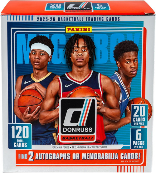 NBA 2025-26 Donruss Basketball Trading Card MEGA Box 6 Packs, 2 Autographs OR Memorabilia Cards、ToyWiz、kayou